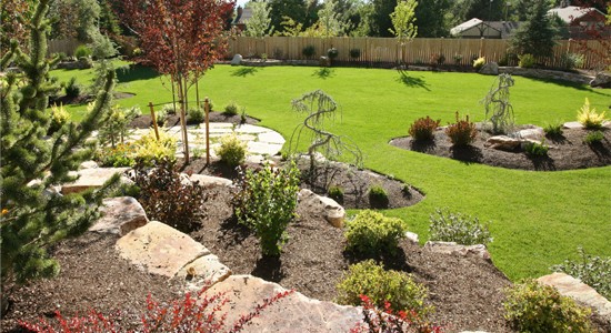 A rock garden and lawn, from the Garden Works home page